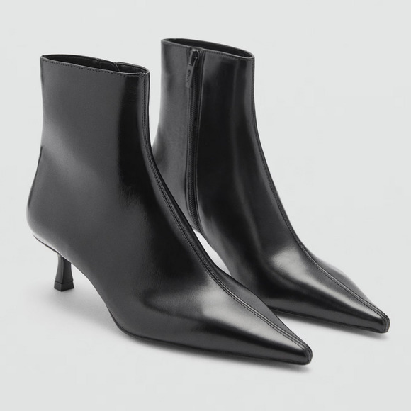 NEW MANGO MNG BLACK TOBI FAUX LEATHER KITTEN HEEL ANKLE BOOTS BOOTIE 39 US 8.5 - Picture 1 of 6